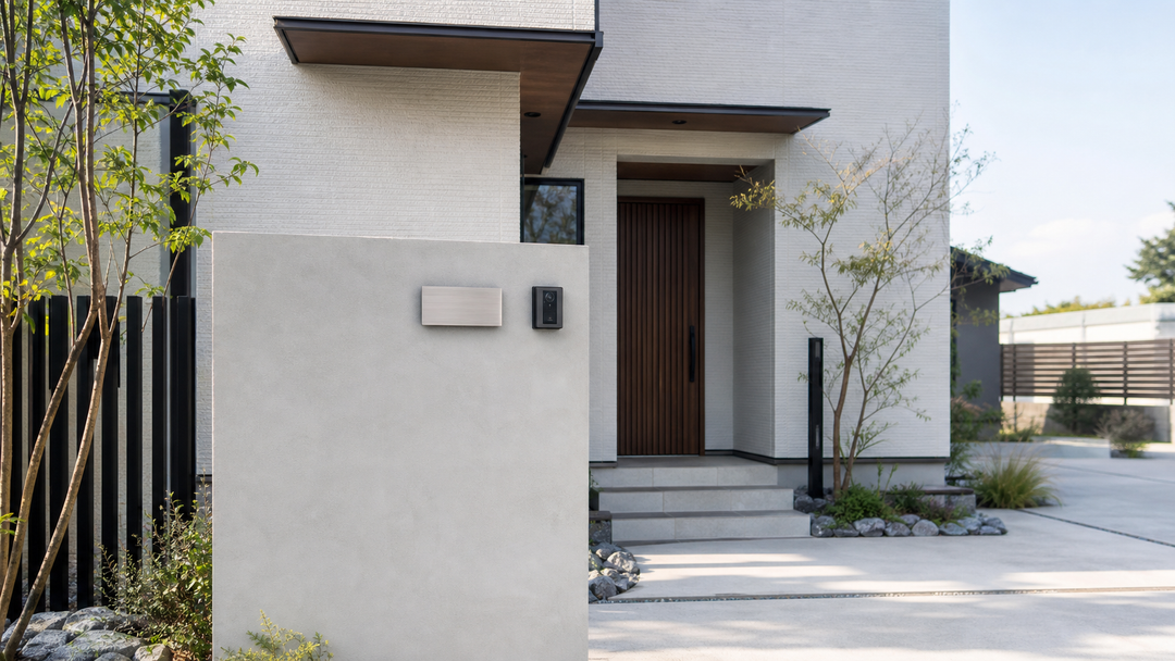 新築住宅の外構と表札を取り付ける門柱のイメージ