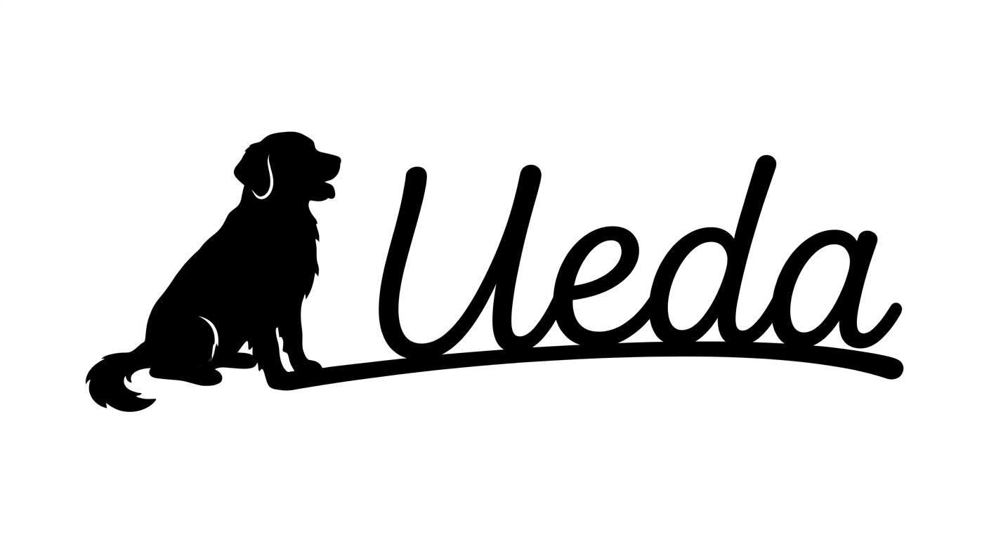 AIで作るUeda表札の例｜ゴールデンレトリバーと暮らす家族のデザイン - 大円商店